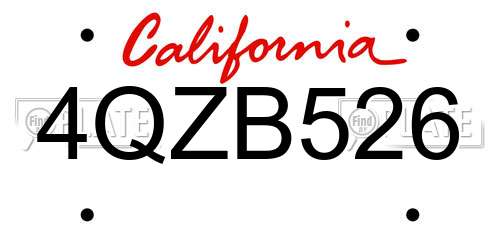 4QZB526 California License Plate