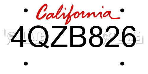 4QZB826 California License Plate