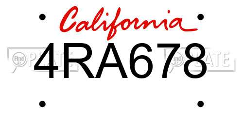 4RA678 California License Plate