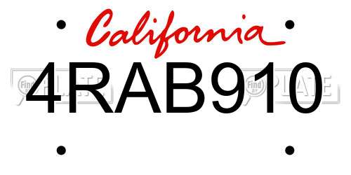 4RAB910 California License Plate