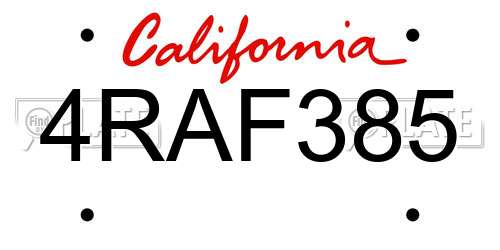 4RAF385 California License Plate