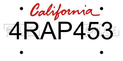 4RAP453 California License Plate