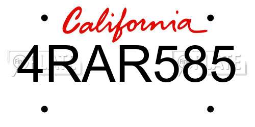 4RAR585 California License Plate