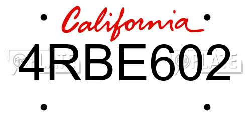 4RBE602 California License Plate
