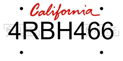 4RBH466 California License Plate