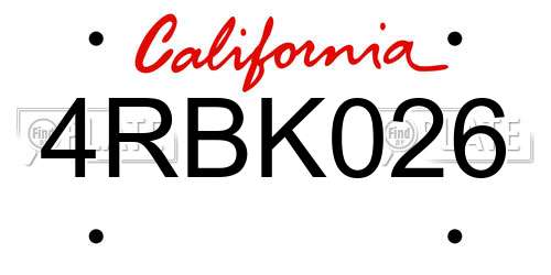 4RBK026 California License Plate