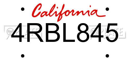 4RBL845 California License Plate