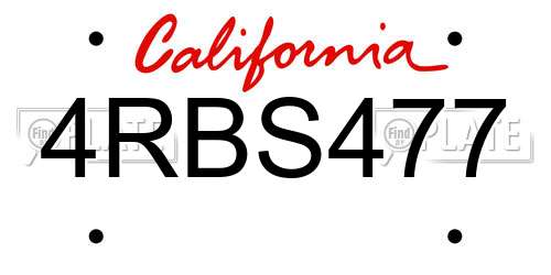 4RBS477 California License Plate