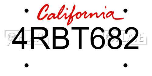 4RBT682 California License Plate