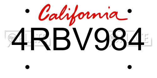 4RBV984 California License Plate