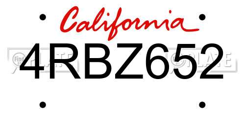 4RBZ652 California License Plate