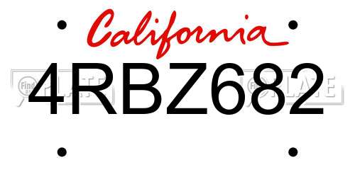 4RBZ682 California License Plate
