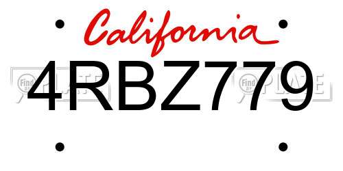 4RBZ779 California License Plate
