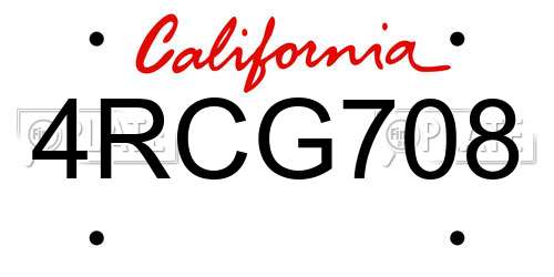 4RCG708 California License Plate