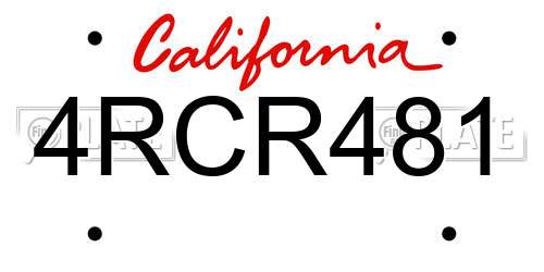 4RCR481 California License Plate