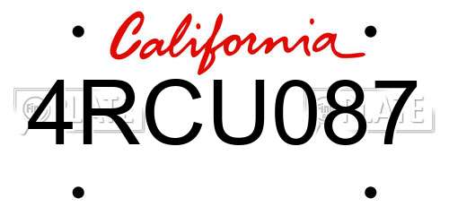 4RCU087 California License Plate