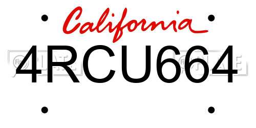 4RCU664 California License Plate