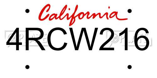4RCW216 California License Plate