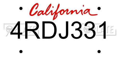 4RDJ331 California License Plate