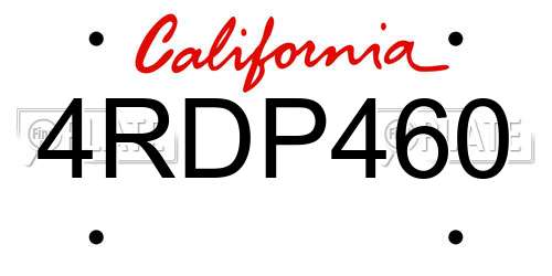 4RDP460 California License Plate