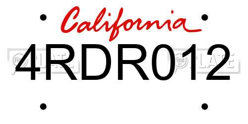 4RDR012 California License Plate