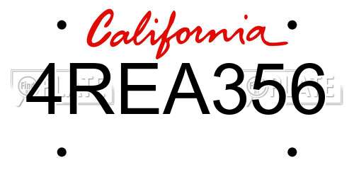 4REA356 California License Plate