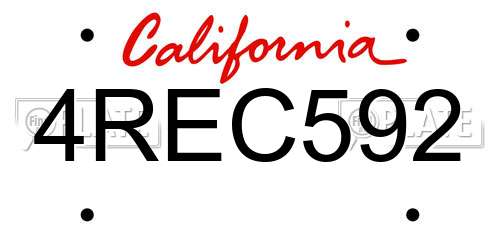4REC592 California License Plate