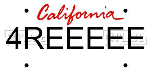 4REEEEE California License Plate