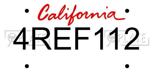 4REF112 California License Plate