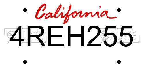 4REH255 California License Plate