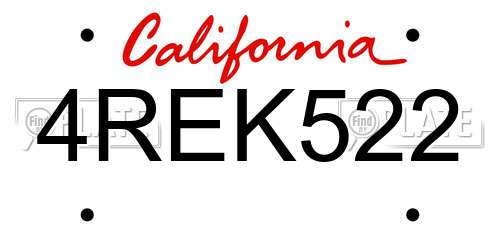 4REK522 California License Plate