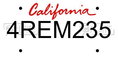 4REM235 California License Plate