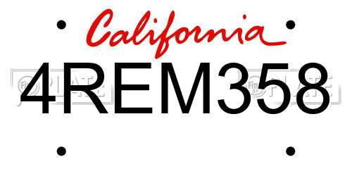 4REM358 California License Plate