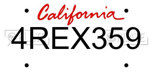 4REX359 California License Plate