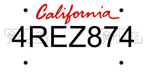 4REZ874 California License Plate