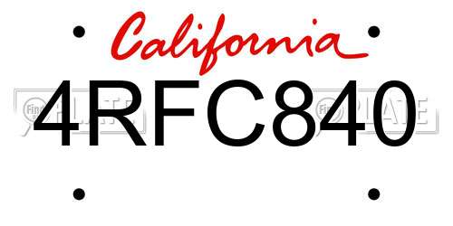 4RFC840 California License Plate