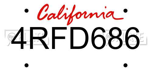 4RFD686 California License Plate