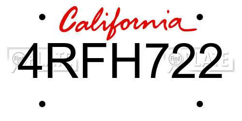 4RFH722 California License Plate
