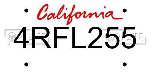 4RFL255 California License Plate