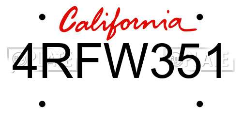4RFW351 California License Plate