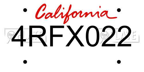 4RFX022 California License Plate