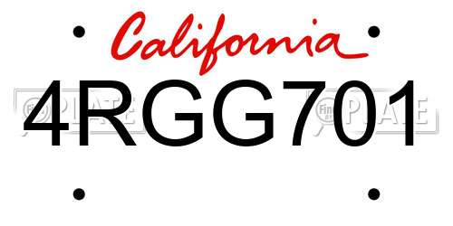 4RGG701 California License Plate