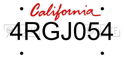 4RGJ054 California License Plate