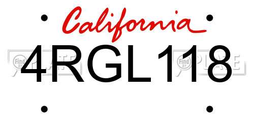4RGL118 California License Plate