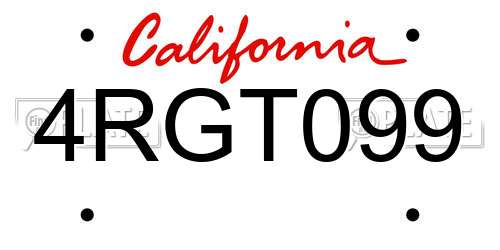 4RGT099 California License Plate