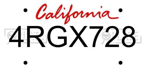 4RGX728 California License Plate