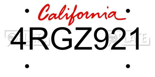4RGZ921 California License Plate