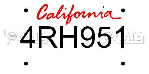 4RH951 California License Plate