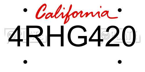 4RHG420 California License Plate