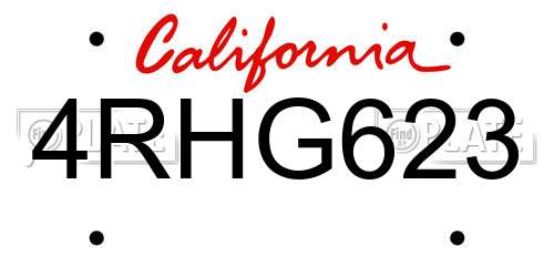 4RHG623 California License Plate